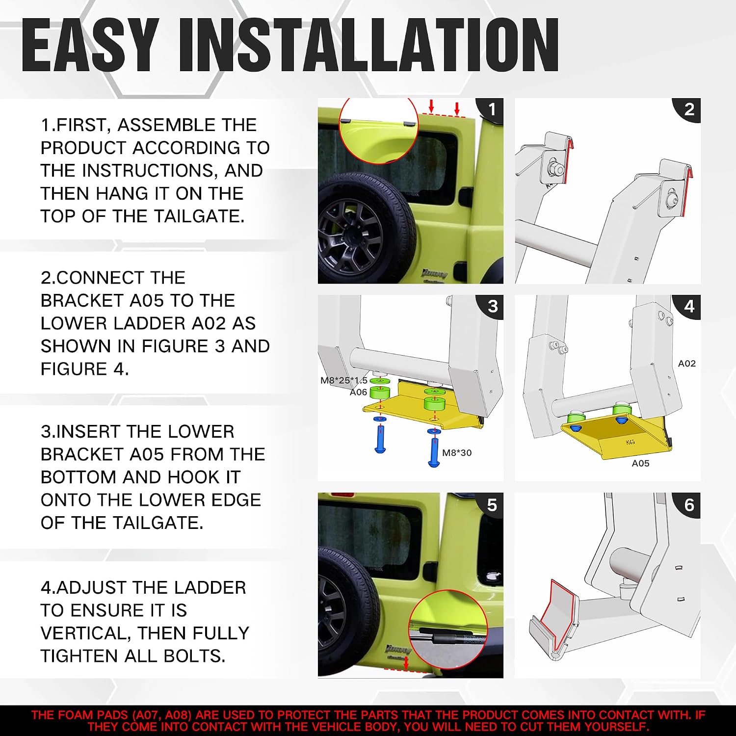 YZONA Rear Tailgate Ladder for Suzuki Jimny 2019-2024, Aluminum Alloy, Climbing Step,No Drilling Required Black