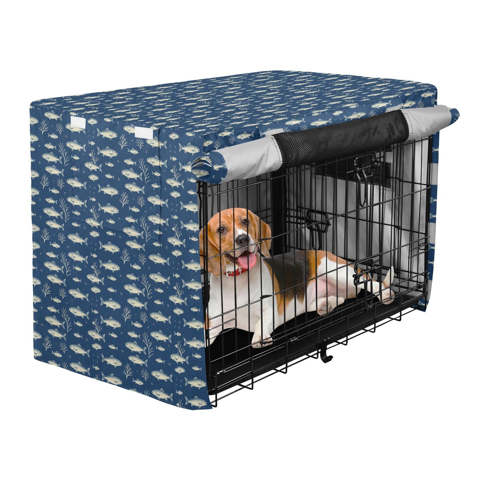 Housse de cage pour chien occultante pour voyage en bleu foncé et motifs marins