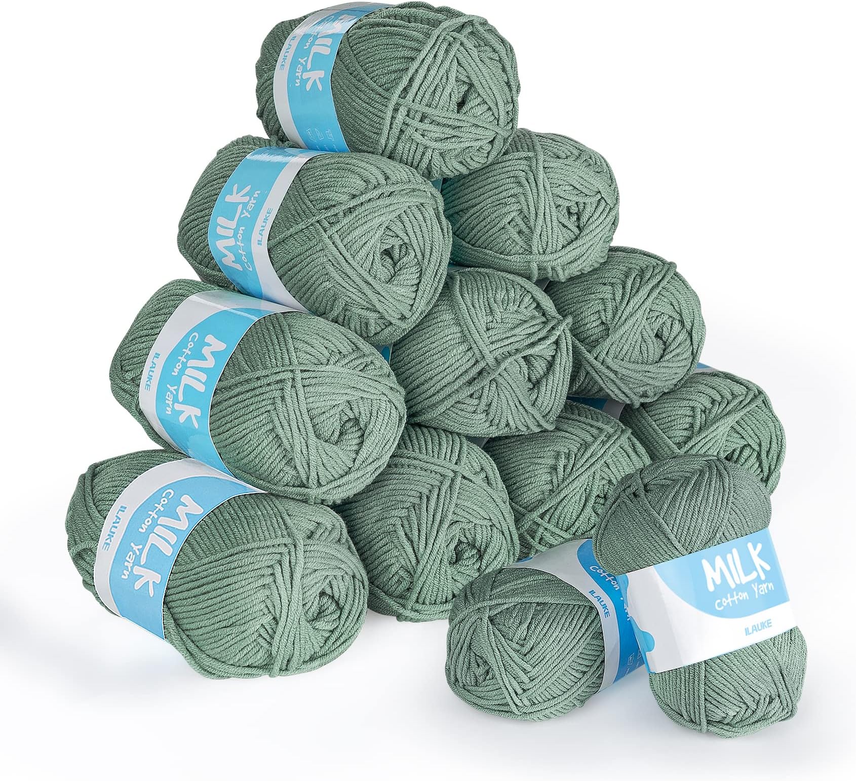 Yarn for Crochet, 12x50g Acrylic Dk Yarn, Soft Double Knitting Wool 1200M, Green Wool for Projects Handcrafts