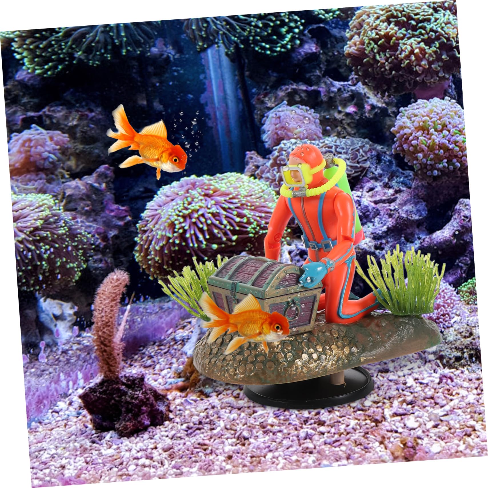 Mobestech Lot De 2 Décorations Pneumatiques pour Chasse Trésor Figurines De Plongeur Miniatures pour Aquarium Décoration LED en Plastique Couleur Aléatoire