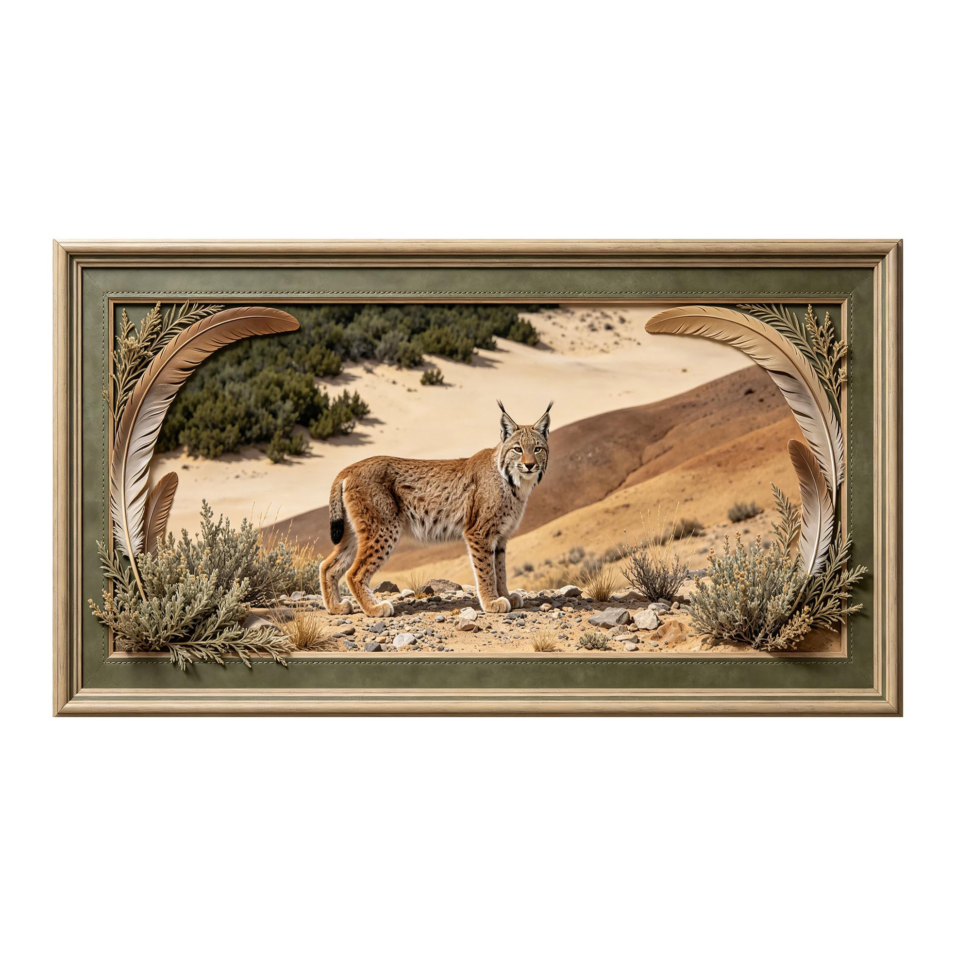 Yzpallescene 3D 3D Framed Wall Art 50cm×90cm Desert Lynx Wildlife Landscape Realistic Large Size SelfAdhesive Removable Wall Decor Prints Artwork for Living Room Bedroom Office