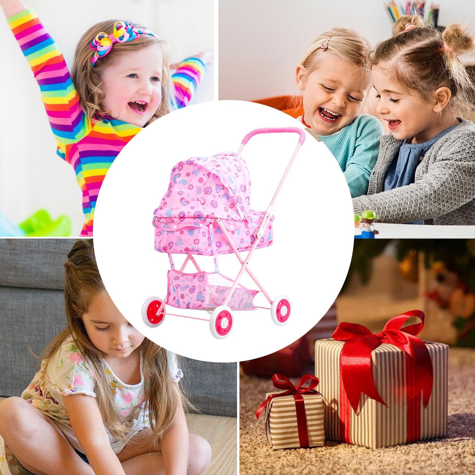 Puppen-Kinderwagen für kleine Babypuppen Robust Geräumig Realistisches | Hochstuhl-Wagen für Babypuppen Kinderzimmer-Spielzeugbuggy, für Kindertag, Geburtstag, Ostern