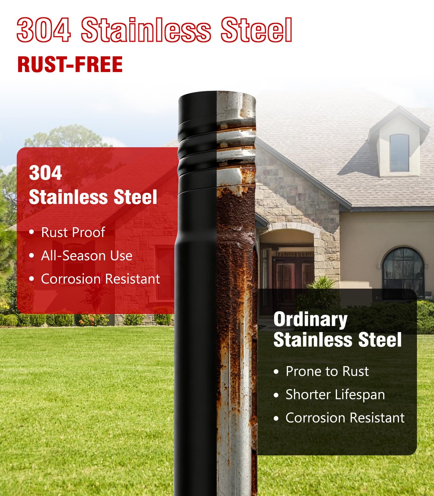 Mástil de bandera enterrado de acero inoxidable 304 con base de 7 puntas, poste de bandera enterrado extra grueso resistente, mástil de bandera de 1 pulgada para casa exterior, patio, jardín