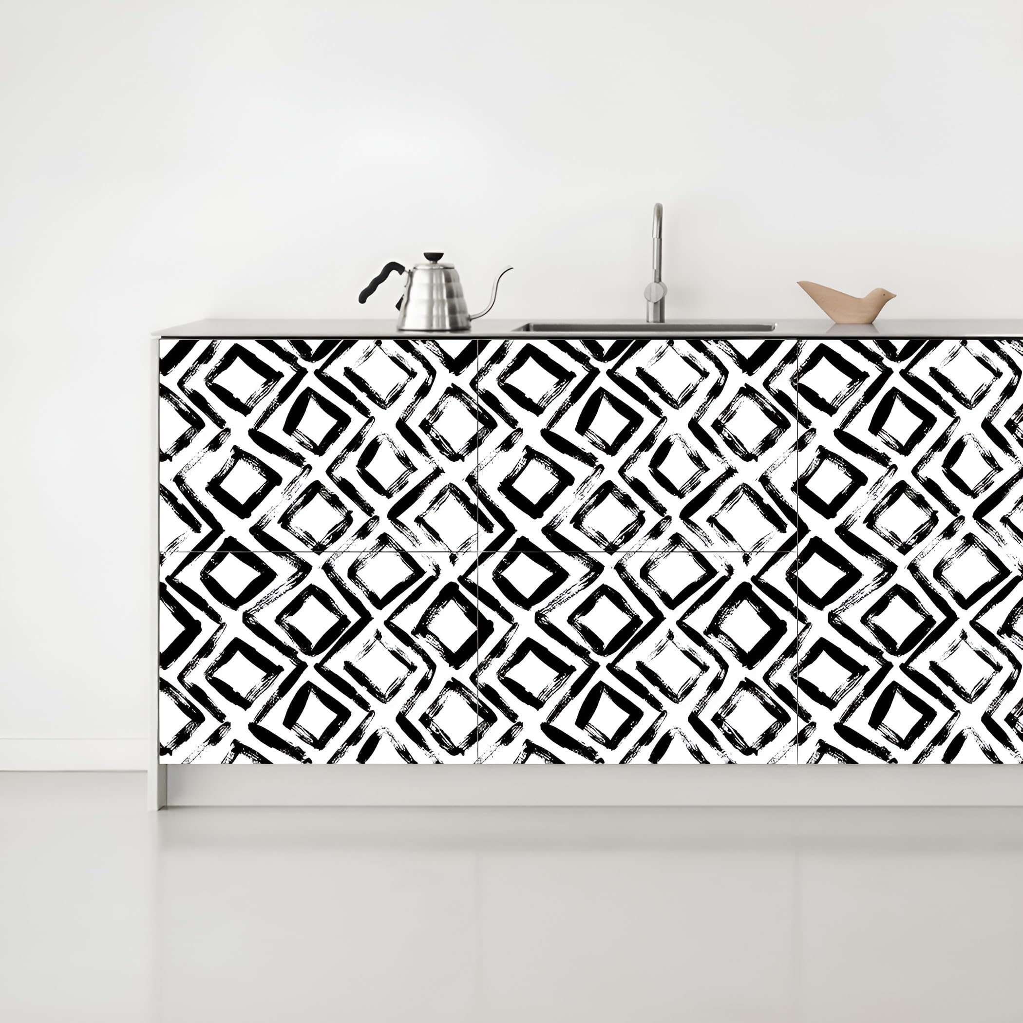 Yumeihoe Modern Rectangle Pattern Wallpaper Black White Removable Contact Paper Vinyl Geometric Peel and Stick Wallpaper for Bedroom Living Room Bathroom - Image 2