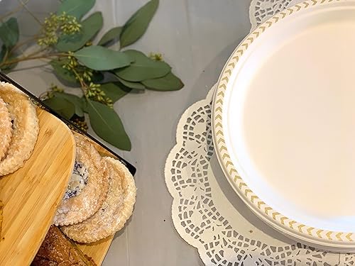 Miniatura 5 de Paquete de platos desechables para fiestas en oro: resistente, elegante, ecológico, biodegradable sin árboles, juego de platos de papel de caña de