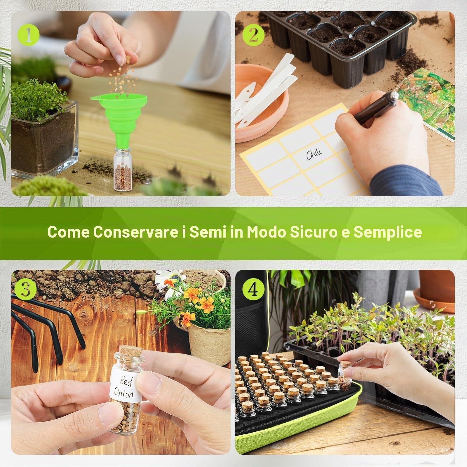【80 slots】 Contenitore per semi, conservazione dei semi, conservazione dei semi con etichette adesivi e imbuti, organizzatore di semi, conservazione dei semi di verdure, semi di fiori (semi non