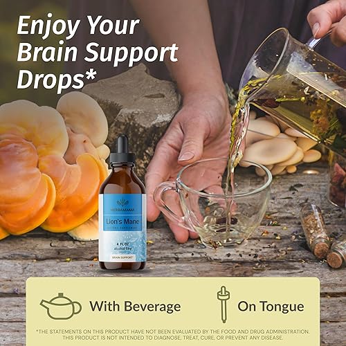 Miniatura 2 de HERBAMAMA Lions Mane Tincture - Extracto líquido de suplemento de hongos de melena de león para función cognitiva, memoria, enfoque y claridad,