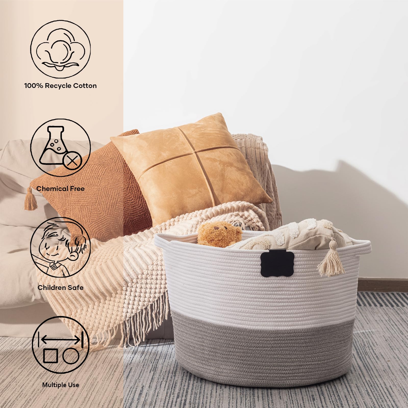 JCUKHA Large Cotton Rope Storage, 18