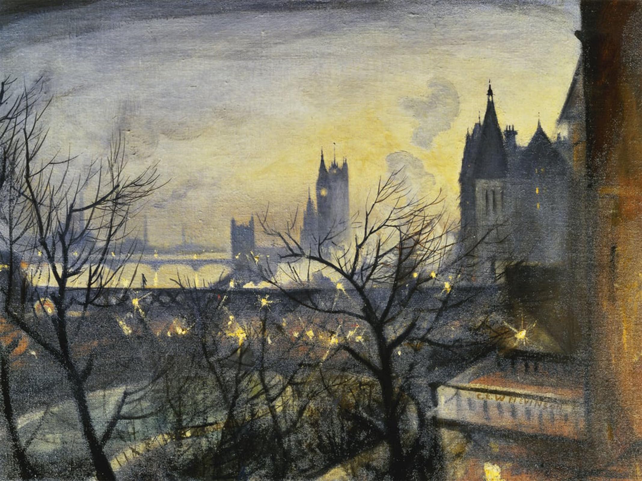 POSTERIIk Famous Animal Posters Vintage Picture London Twilight From the Adelphi by Christopher Richard Wynne Nevinson Modern Wall Decor for Home Decor 60x90cm