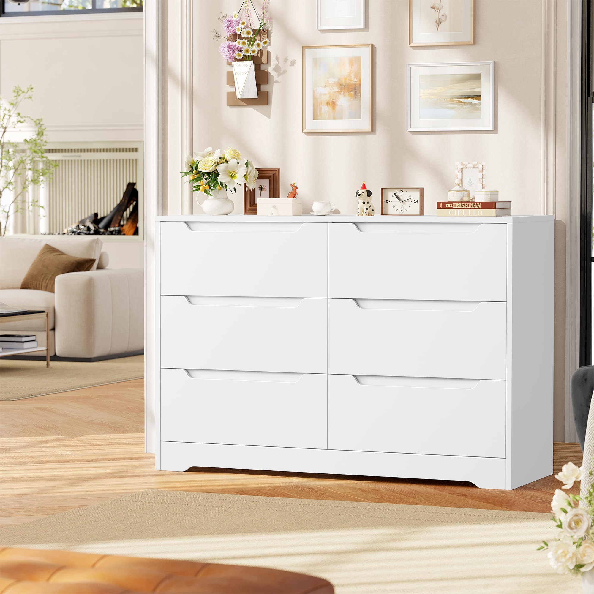 HOCSOK Kommode mit 6 Schubladen, Sideboard Schubladenschrank aus Holz, Kommode für Schlafzimmer, Wohnzimmer, Flur, Modern, 108 x 82,5 x 39 cm
