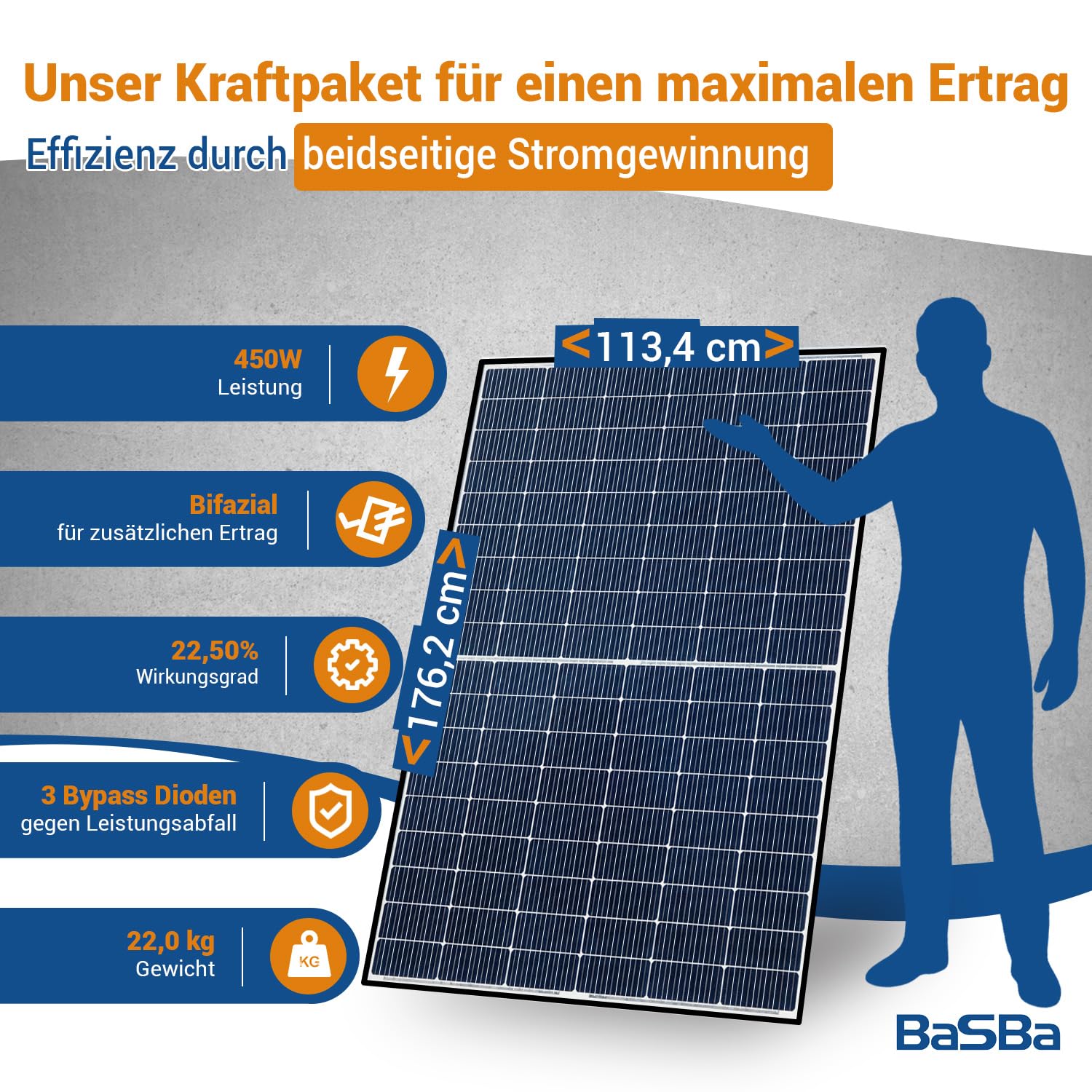 Insel Solaranlage 3000W Komplettset 24V/230V mit 2x250Ah Gelbatterie, 2x450W PV Module, Wechselrichter 3000W, netzunabhängig für Tinyhaus, Wohnmobil, Garten, Hausboot | BaSBa BA24-3000-Gel