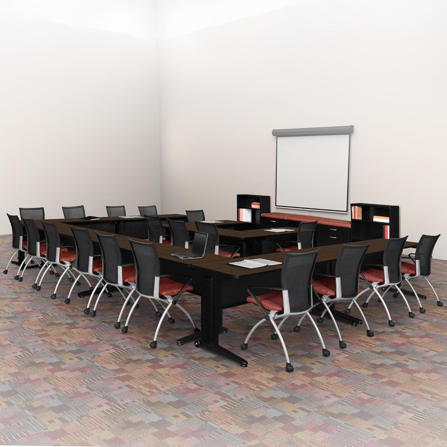 Regency Fusion 72 x 24 in. Training Table – Durable Edge Banding, Vented C-Leg Wire Management for Classroom, Office, and Training Room Workstations (Neo Walnut)