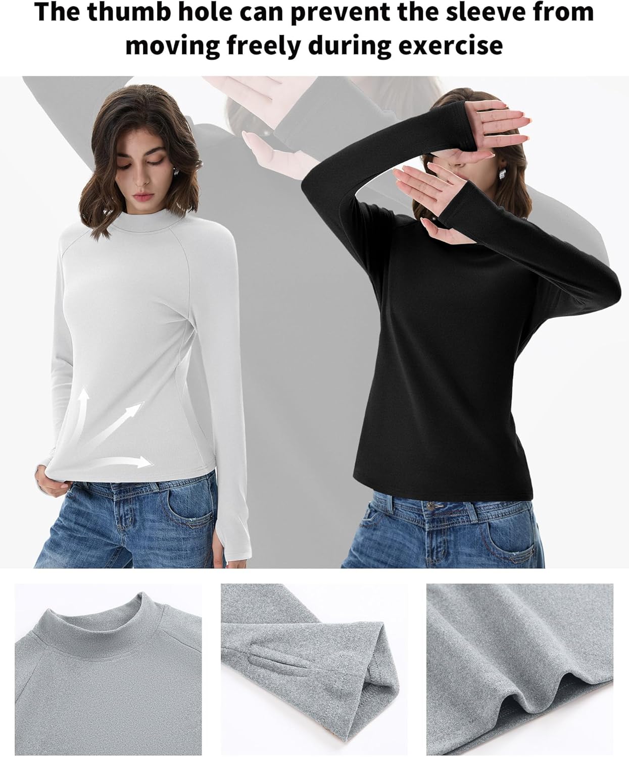 3 Pack Women's Thermal Mock Turtleneck Tops Long Sleeve Shirts Fleece Lined Undershirt with Thumb Hole Fall Winter - Image 5