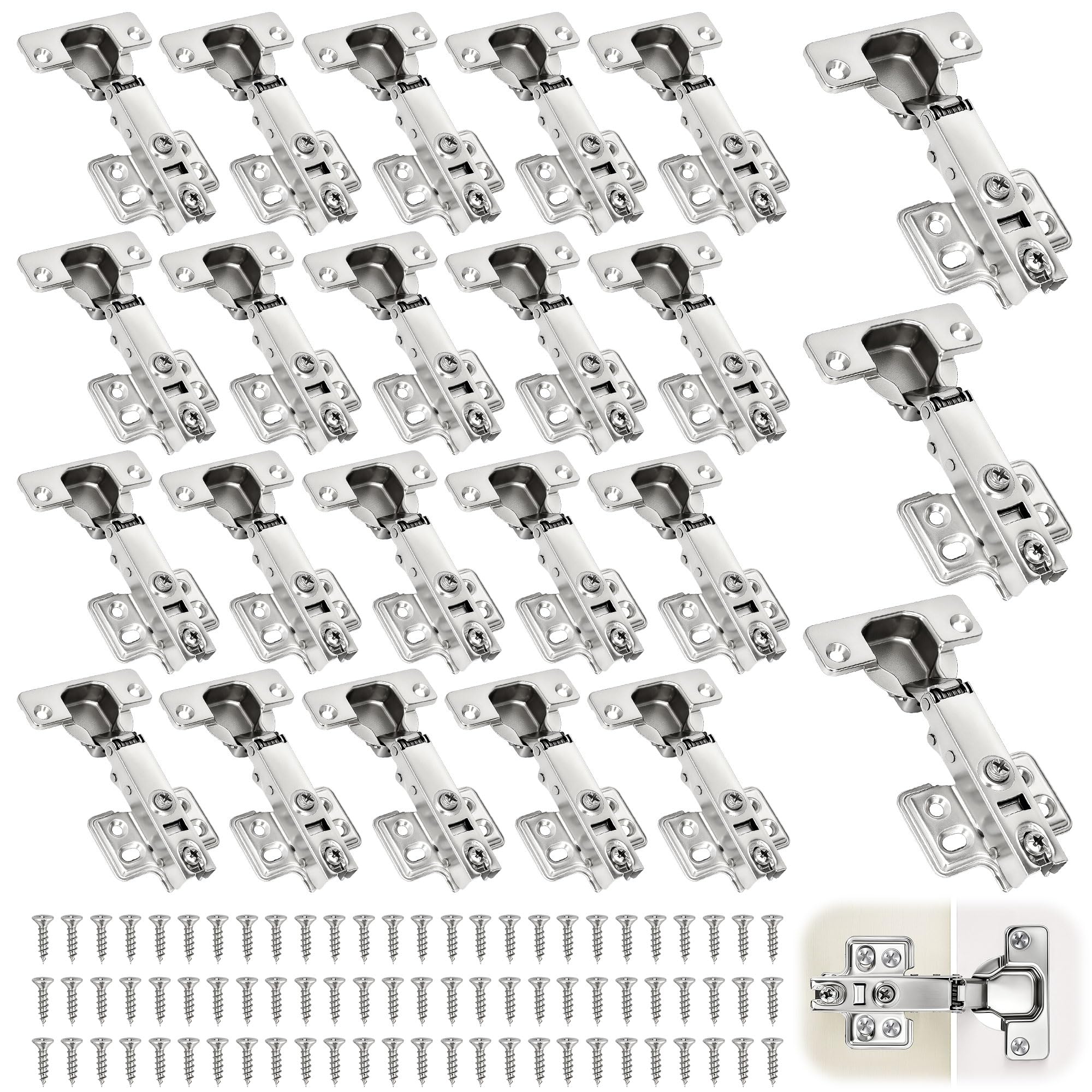 aleawol 24pcs Soft Close Hinges for Kitchen Cupboards, 105° Full Overlay Mute Concealed Cabinet Hinges with Screws, Embedded Furniture Hinge for Kitchen Cabinet Wardrobe