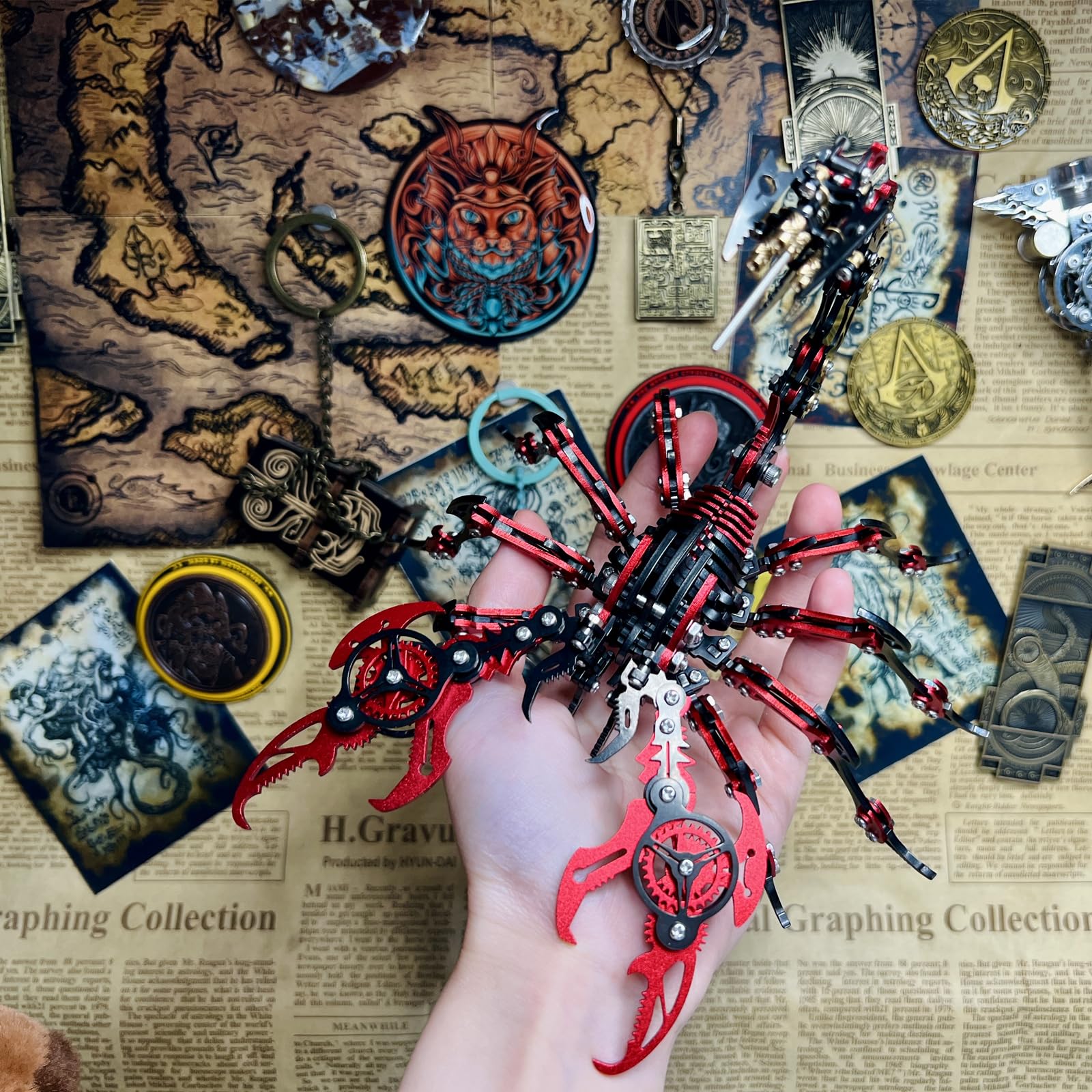 Kolorowe metalowe puzzle 3D Skorpion dla dorosłych, metalowy zestaw do budowy modelu 3D, zabawka do samodzielnego montażu, zestaw do budowy modelu 3D lis z narzędziami, zabawka na biurko