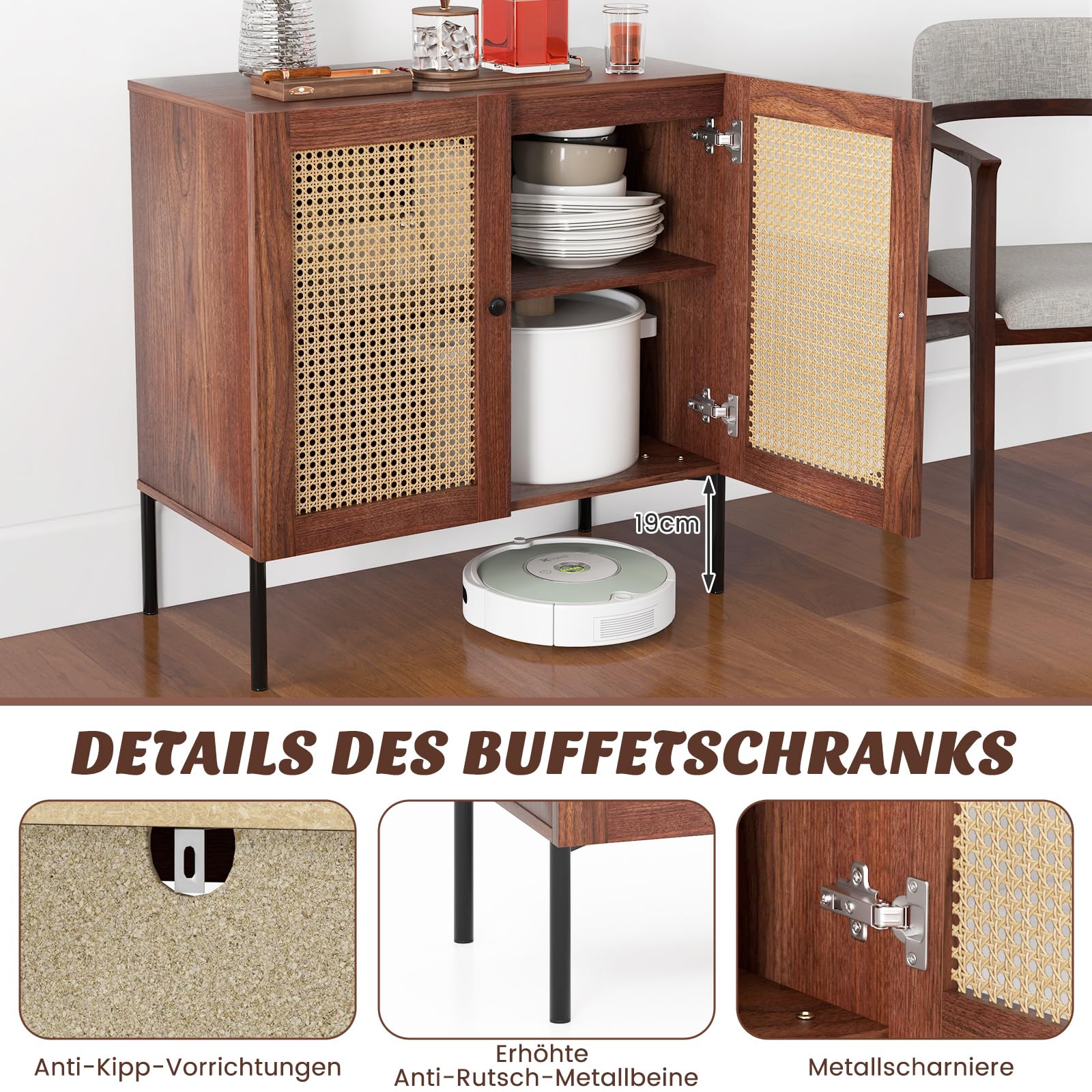 COSTWAY Sideboard met 2 deuren, keukenkast met plank, buffetkast