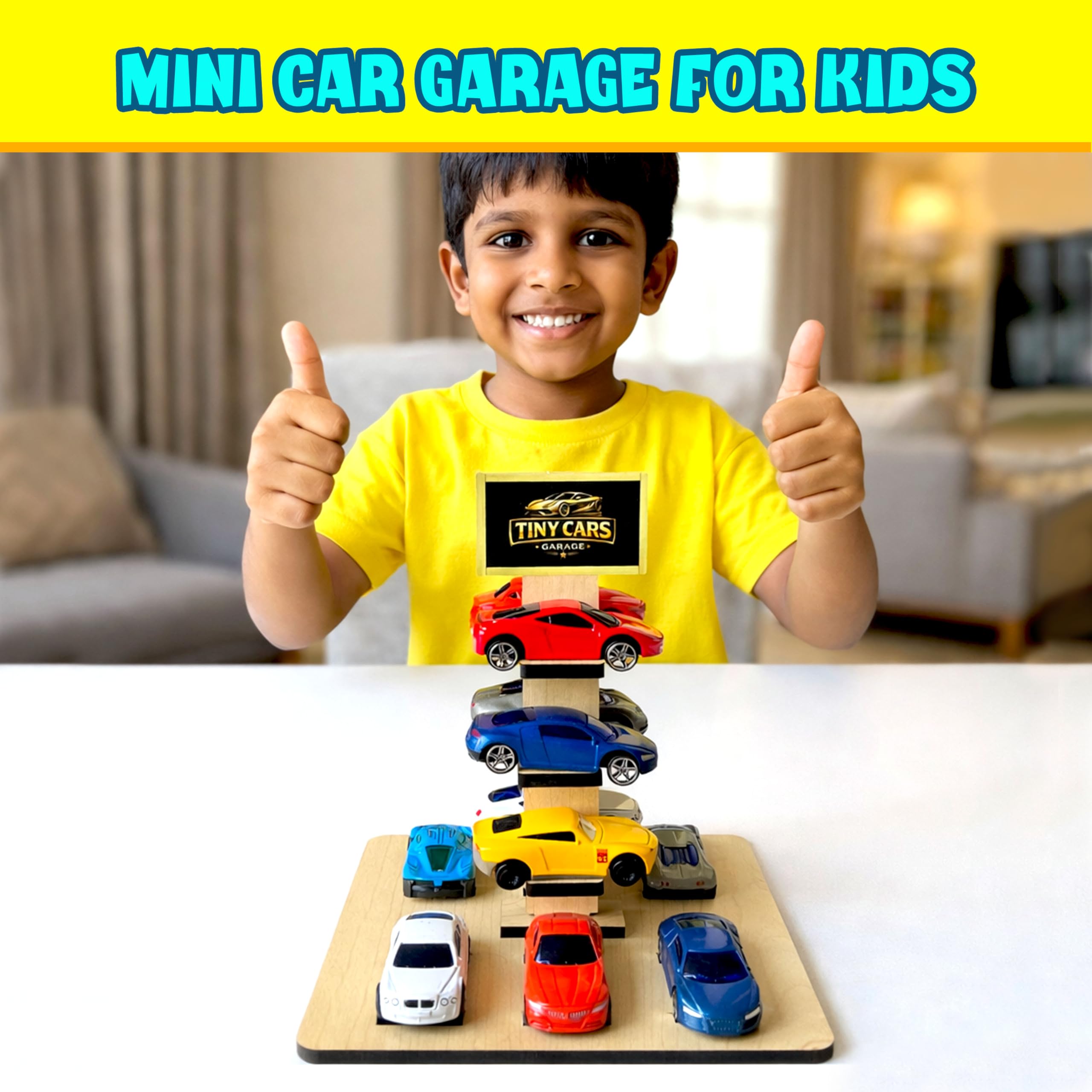 Toy Garage for Hot Wheels Cars – Wall Hanging Car Parking Rack | 12-Car Toy Car Organizer (1:64 Diecast) | MDF/Wood Car Storage Shelf for Kids Bedroom & Playroom (Cars Not Included) (Pack of 2) 4