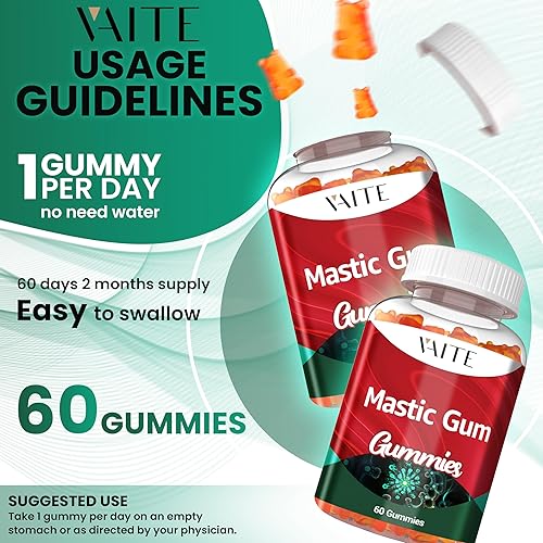 Miniatura 4 de Gomitas de goma mastica de 1000 mg Suplemento de apoyo digestivo, resina de pistacia lentiscus, vegano, sin gluten, sin OMG, salud intestinal y