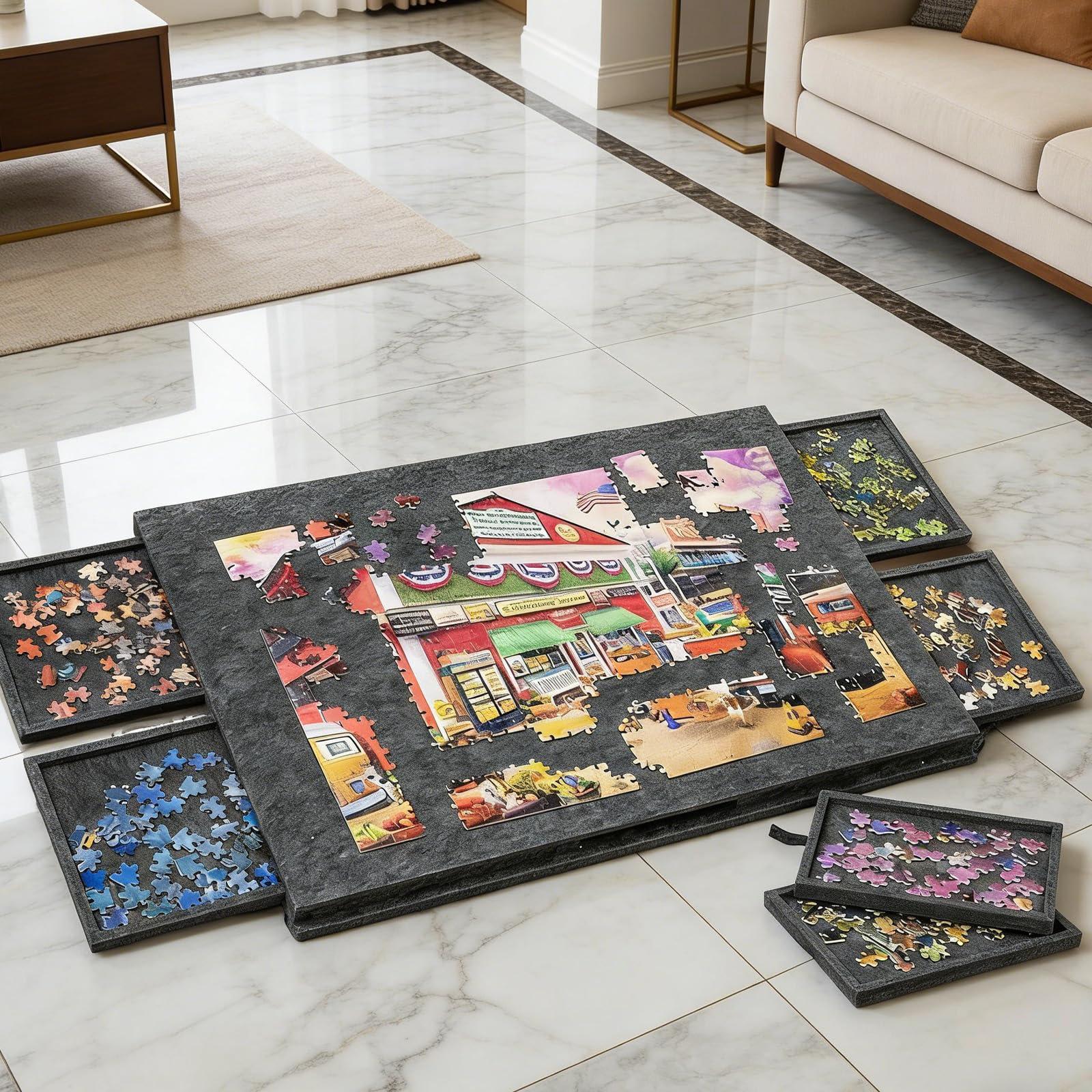 Tavola per puzzle inclinabile, 1000 puzzle fino (grigio) | 2 in 1 Tavola di Puzzle Inclinabile con Supporto e Custodia,Vassoio in feltro leggero,6 cassetti