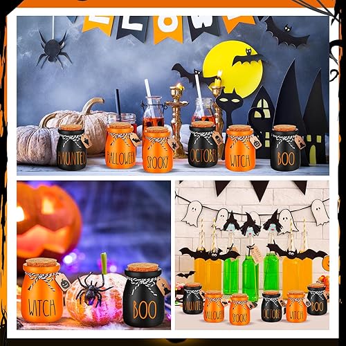 Miniatura 6 de Juego de 6 mini tarros de albañil de Halloween para decoración de bandeja escalonada de Halloween, murciélagos fantasmas, calabaza, pequeños frascos