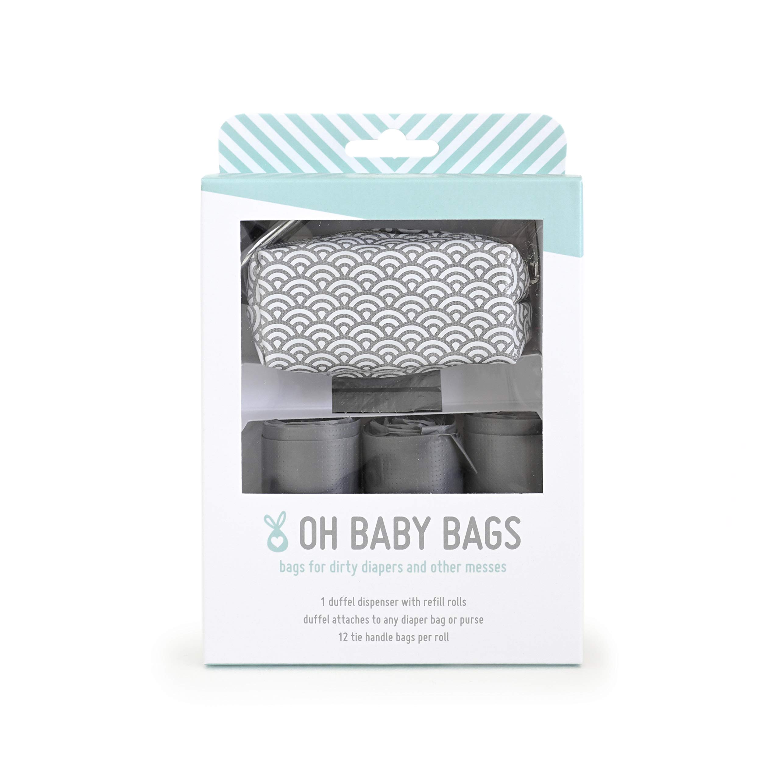 Oh Baby BagsDiaper Bag Clip-On Dispenser Gift Box with Disposable Bags, Gray Scallop