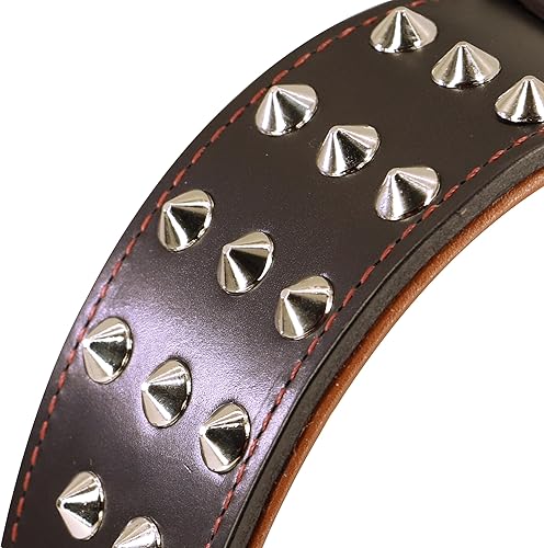 Miniatura 6 de PET ARTIST Collar de perro de cuero genuino con tachuelas de 2 pulgadas de ancho para perros medianos y grandes, collares únicos resistentes para