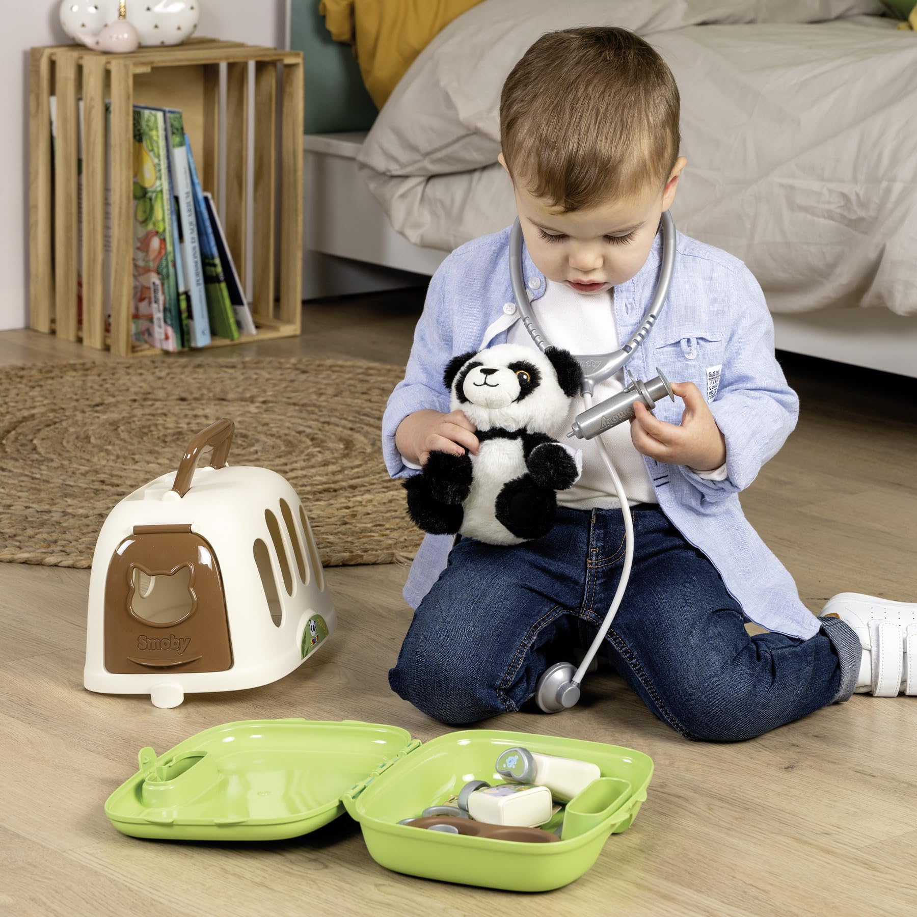 Smoby - 2 w 1 walizeczka weterynaryjna - klatka transportowa - w zestawie pluszowa panda - liczne akcesoria - łatwy transport - od 3 lat - wyprodukowano we Francji