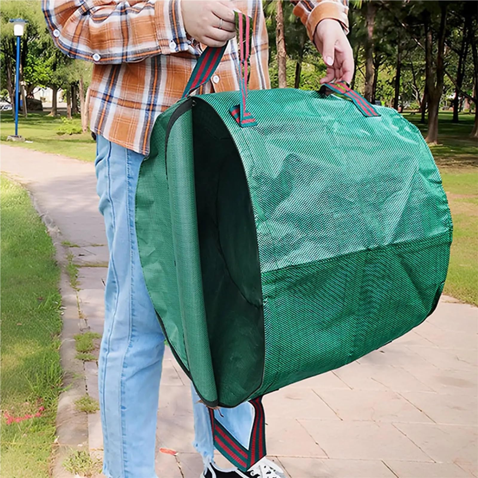 2 Stück Garten-Laubsack mit großer Kapazität, Sammelsack for Äste und Laub, dunkelgrün, PP-gewebt, wiederverwendbar, Pflanzenmüllsack Für Grünschnitt Laub(272L)