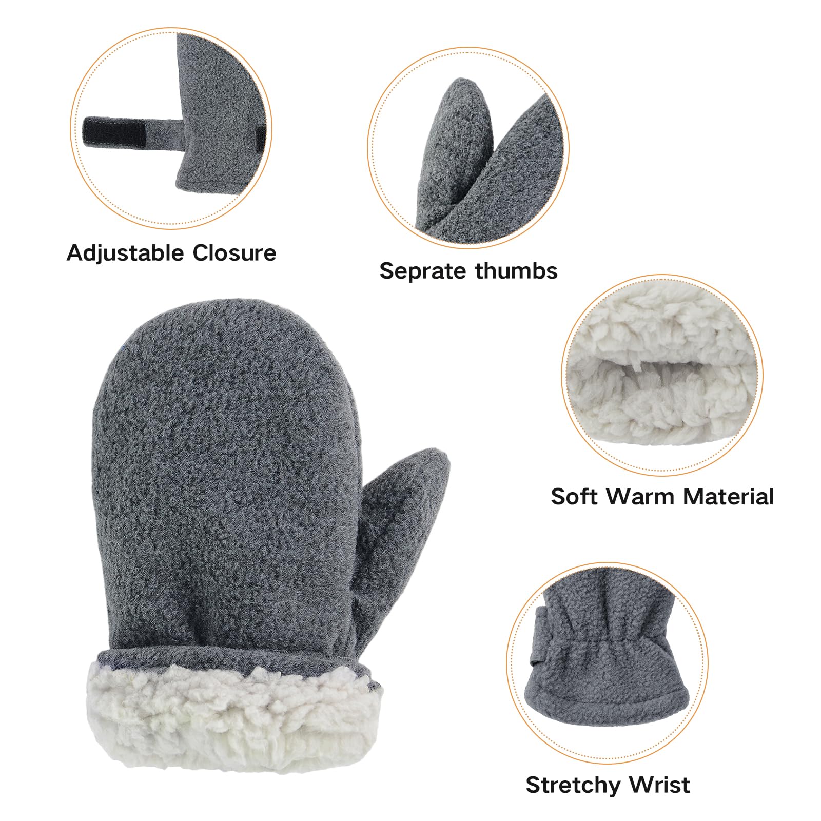 American Trends Guanti da neve per bambini, 3 paia di guanti da neve per bambini, in pile caldo, per bambini, colore nero, blu navy e grigio scuro, M (misura 1-2 anni)