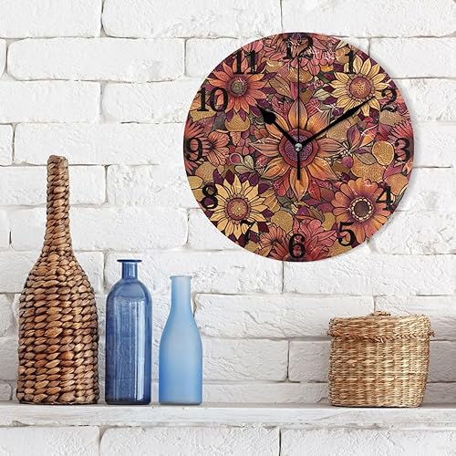Miniatura 3 de KLL Vintage Boho Mandala Pattern 10 Inch Round Wall Watch Clock Non Ticking Indoor for Home Classroom Bathroom reloj de pared para cocina