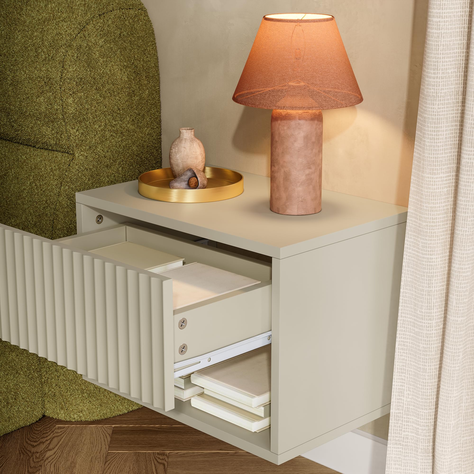 [en.casa] Comodino Sospeso da Parete con Cassetto 42x30x30 cm color Sabbia