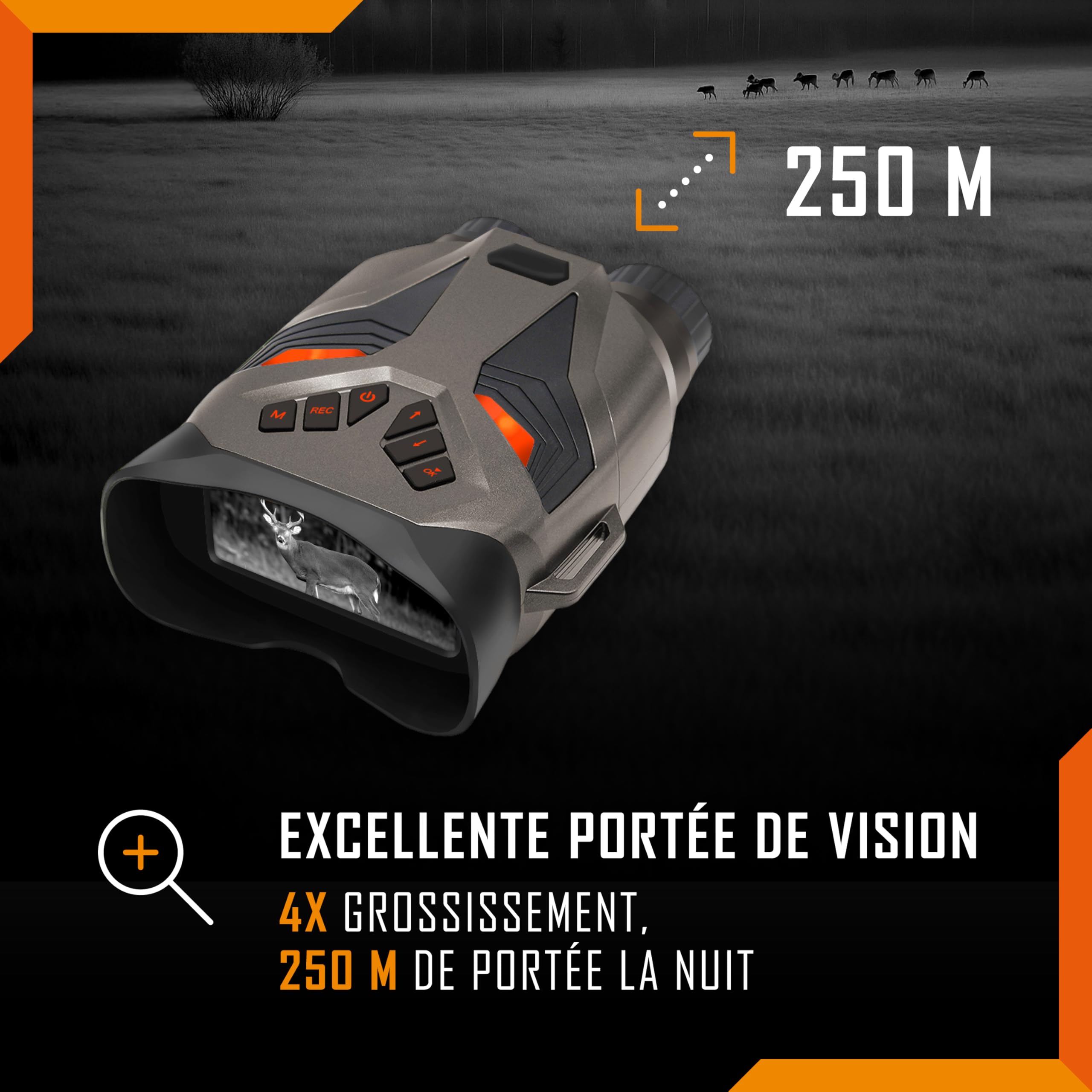 Jumelles de vision nocturne – Nightfox Ember Lunettes de vision nocturne infrarouge, facile à utiliser, grand écran, grossissement 4x, portée 250m, vidéo 4K, jumelles numériques pour le camping
