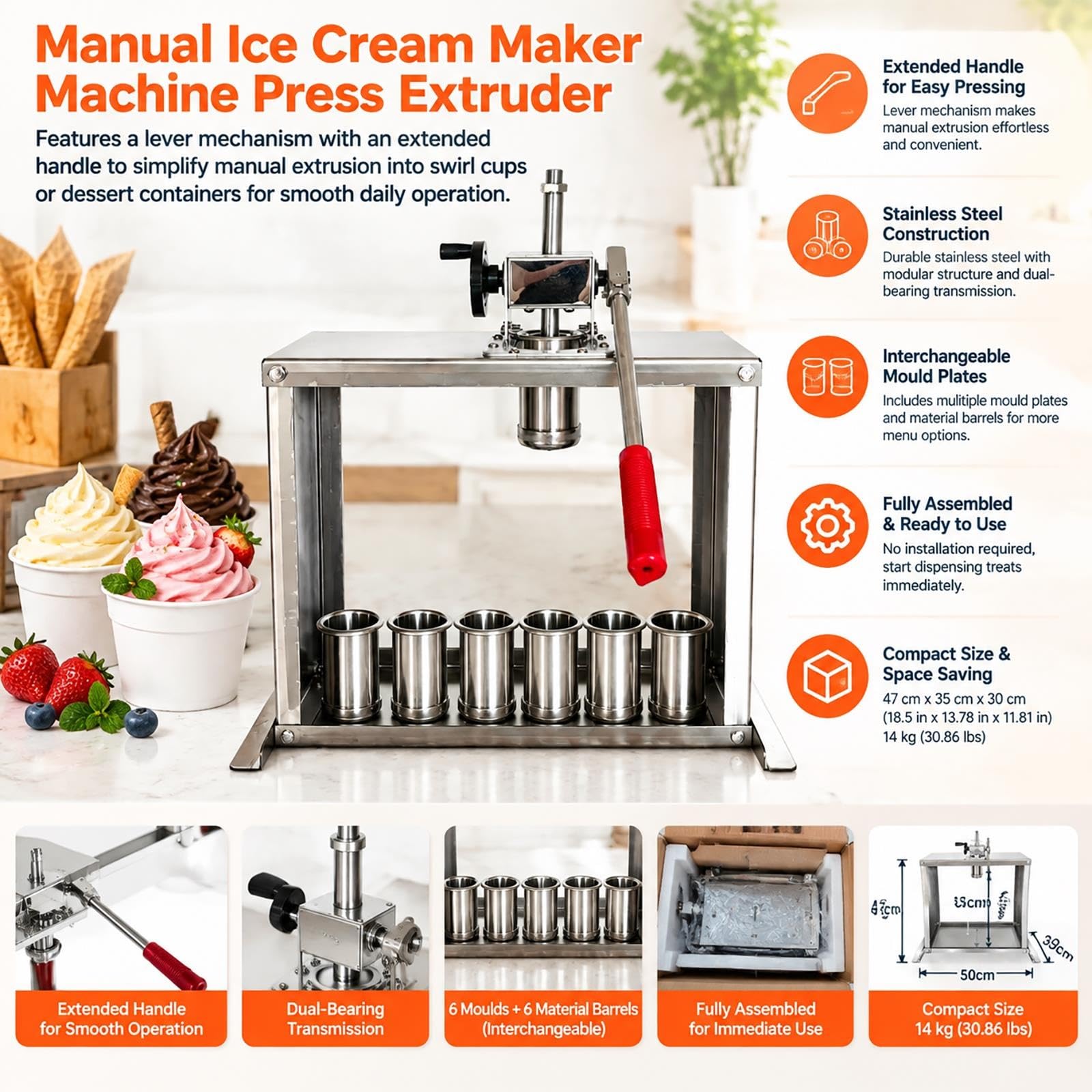 Máquina Manual Para Servir Helado Con Prensa De Palanca De Alta Resistencia
