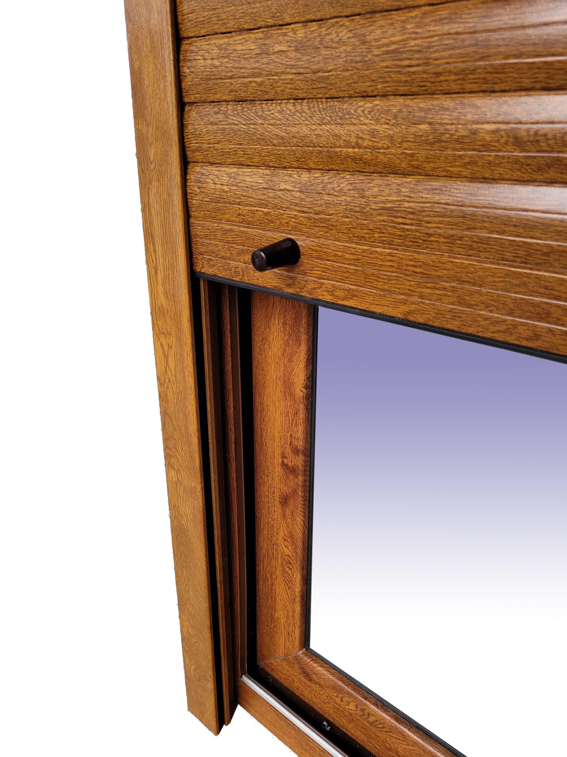 Ventanastock Ventana PVC Roble 1000x1155 Practicable Oscilobatiente 2 hojas con Persiana de PVC