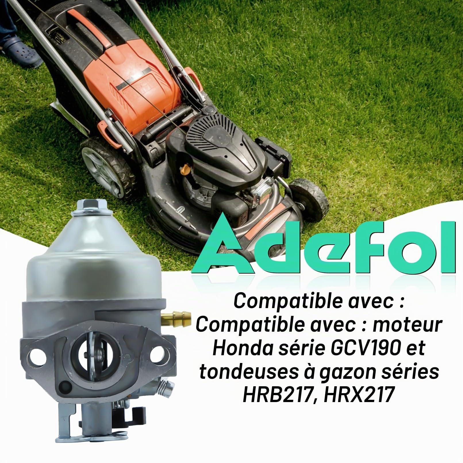 ADEFOL Kit carburateur pour Honda moteur GCV190 et tondeuse à gazon HRB217 HRX217, Carburateur + Filtre à air + Joints + Bougie d'allumage + Filtre à carburant accessoire kit 9 en 1