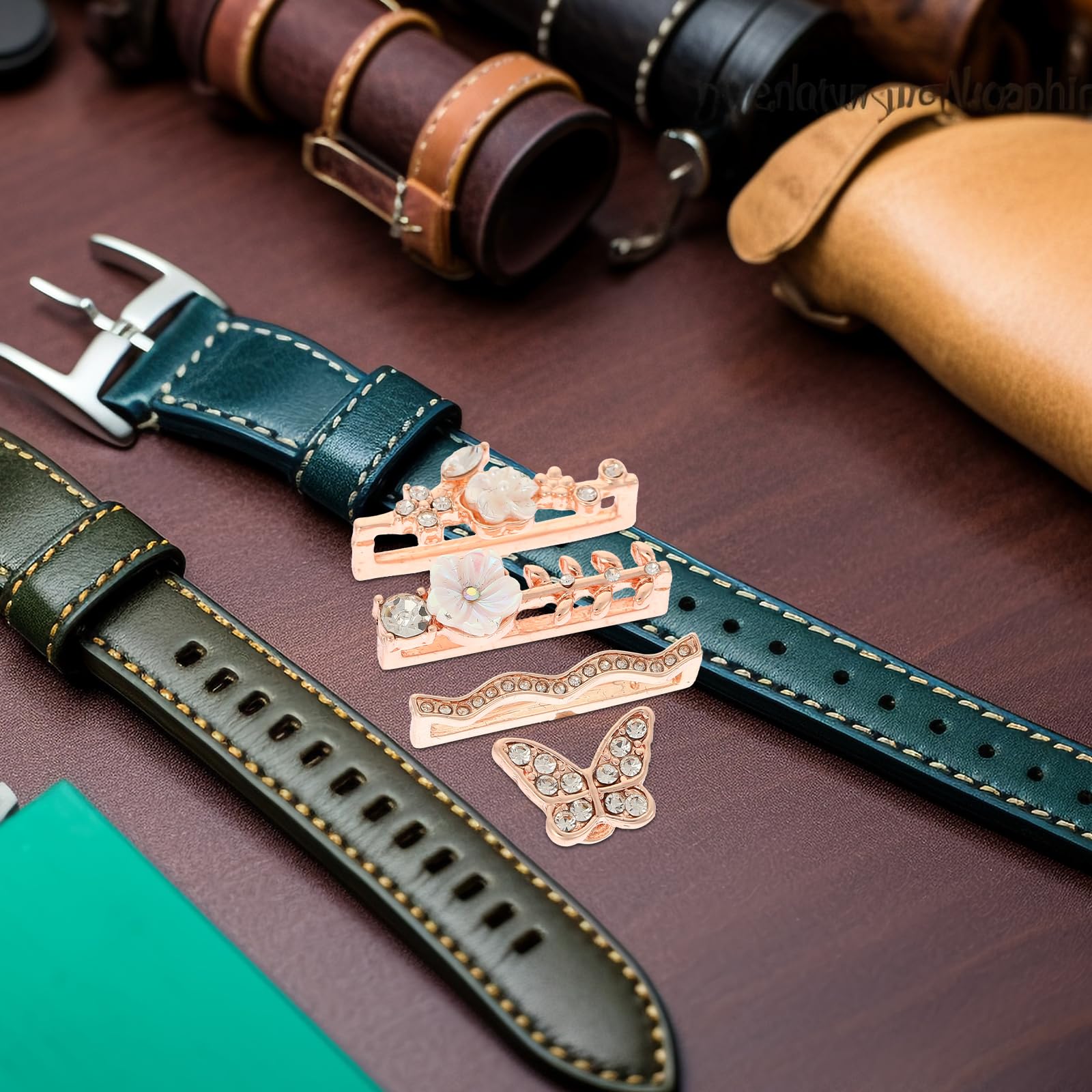 Hemobllo Watch Strap Charms Set including Silicone Decorative Rings and Rhinestone Butterfly for Smartwatch Band Accessories Lightweight Durable Fashionable - Image 4
