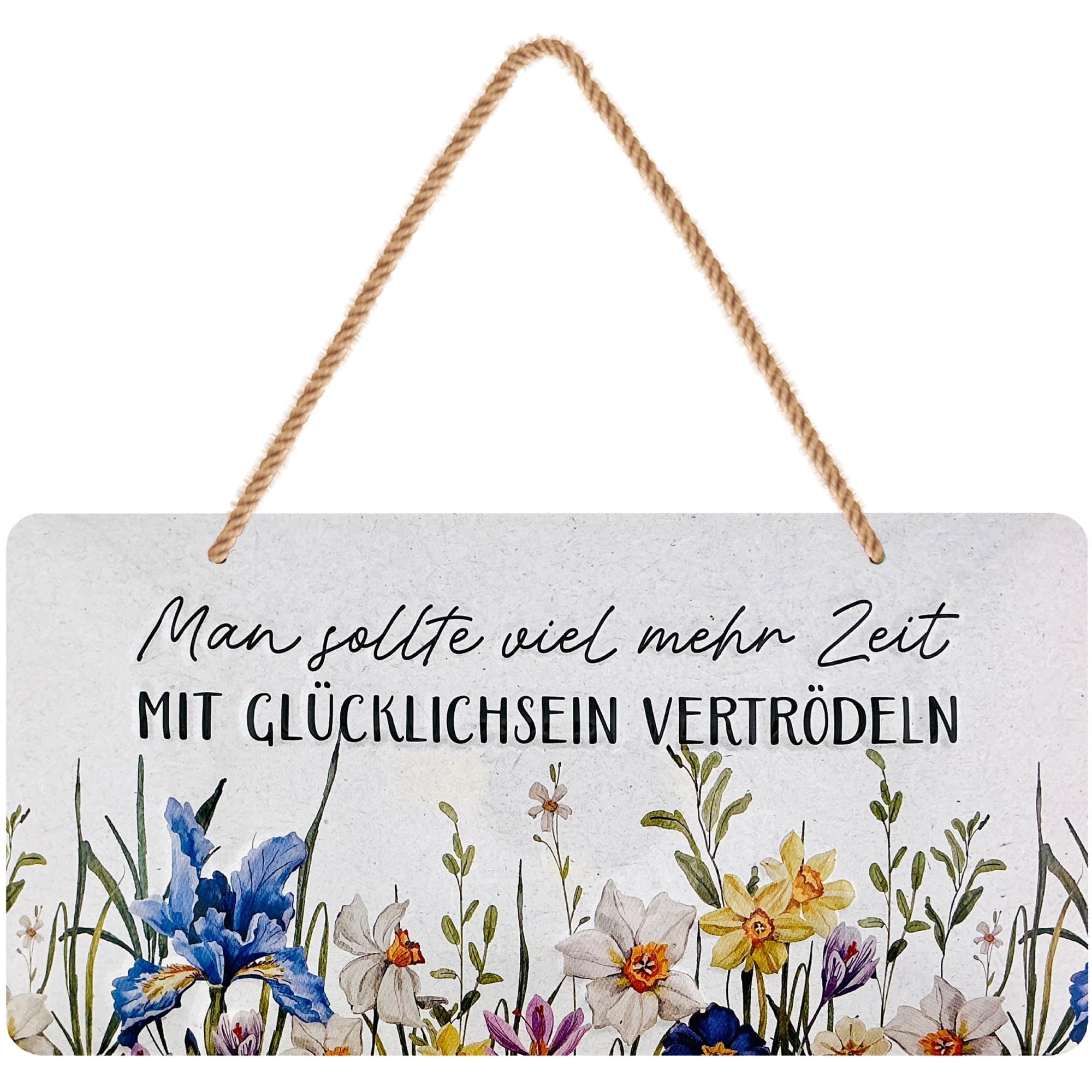 LANOLU Retro Blechschilder – ZEIT MIT GLÜCKLICHSEIN – Vintage Metallschilder, Wanddeko, 16x32 cm