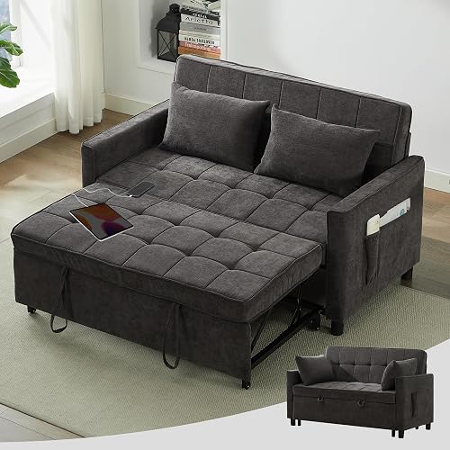 10% off promo code for Tbfit 57" Convertible Sofa Bed, Chenille Futon Sleeper Sofa Couch with Pullout Bed, USB & Adjustable Backrest, Full Size Pull on Amazon