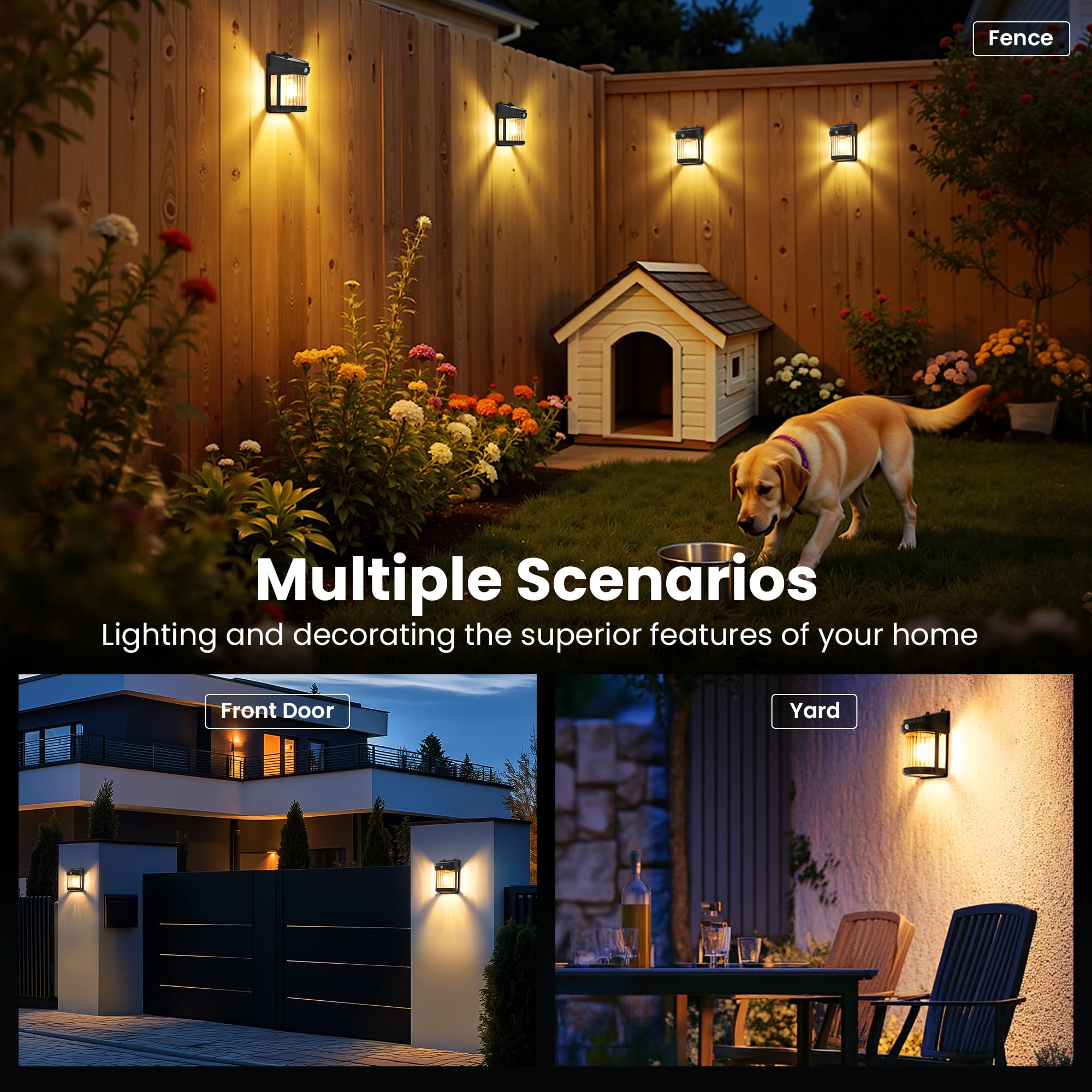 PEVOROS Lot de 8 lampes solaires d'extérieur avec 3 modes pour abri de jardin, terrasse, porte d'entrée, garage, clôture