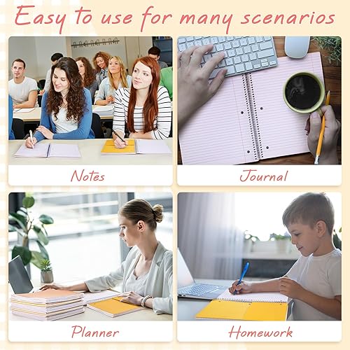 Miniatura 6 de Teling 8 cuadernos en espiral de 3 materias con rayas anchas de 8 x 10 12 pulgadas, cuaderno de diario en espiral de 3 agujeros, bolsillos divisores