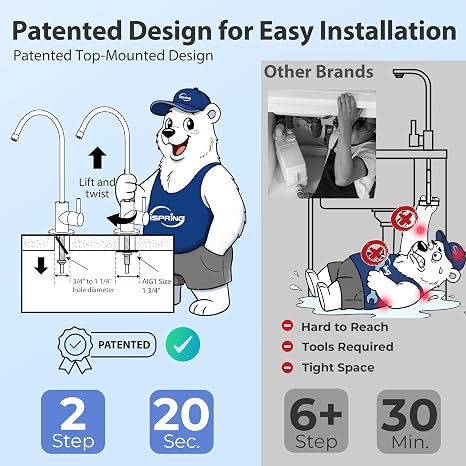 iSpring RCC7-BN NSF Certified, High Capacity Under Sink 5-Stage Reverse Osmosis Water Filter, RO Drinking System, 75 GPD Brushed Nickel Faucet, Patented Top-Mounted Faucet Design for Easy Installation