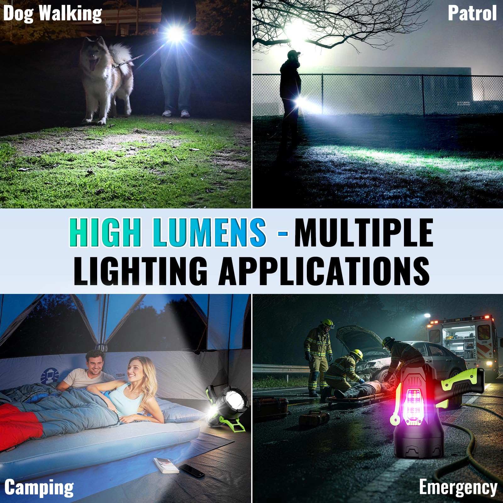 taoquwe Foco recargable, 2000000 lm, luz de mano superbrillante, linterna LED de alta luminosidad, foco de búsqueda grande al aire libre con trípode plegable para navegación, camping, caza