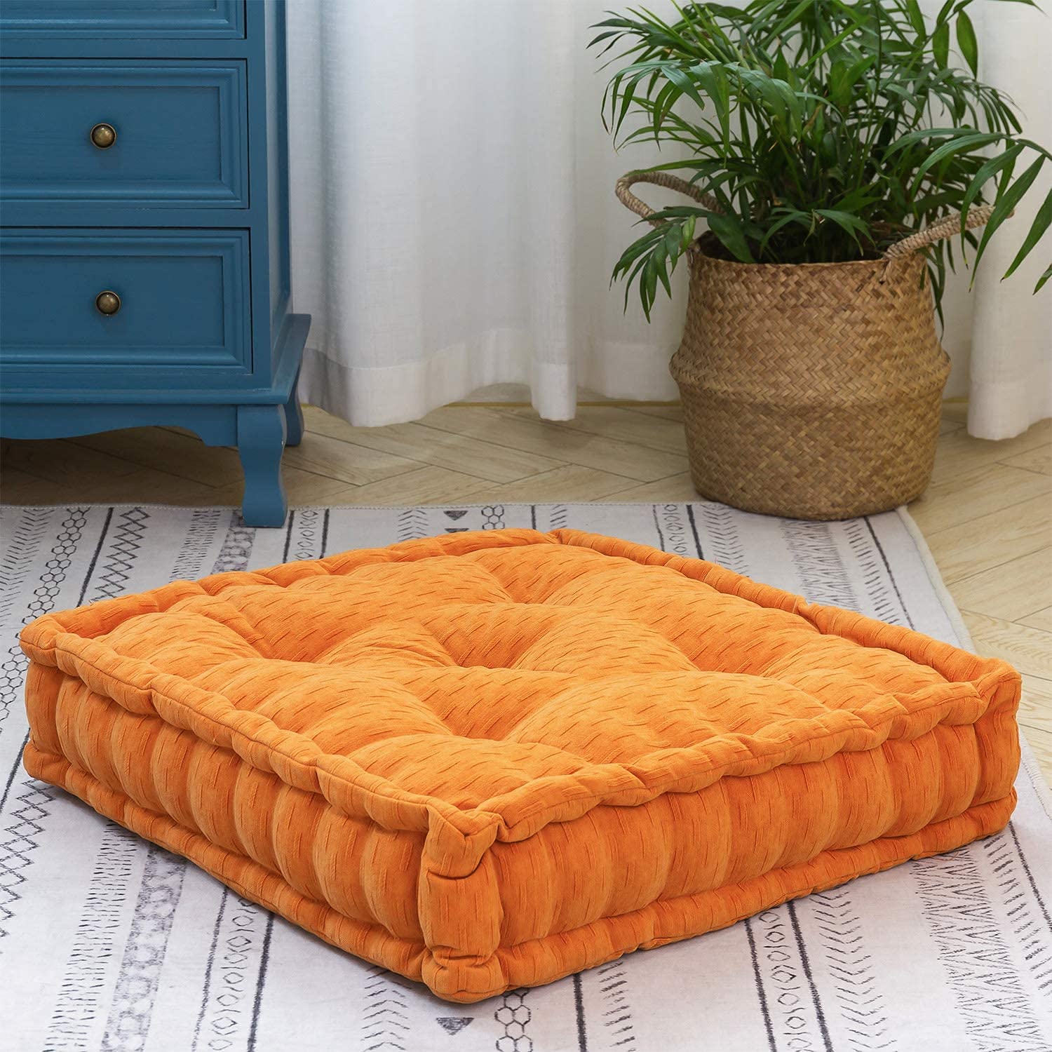 P&A Ibingo Chenille Thick Tufted Square Seating Pouf Meditation Floor Cushion Pillow (Orange, 45 X 45cm)