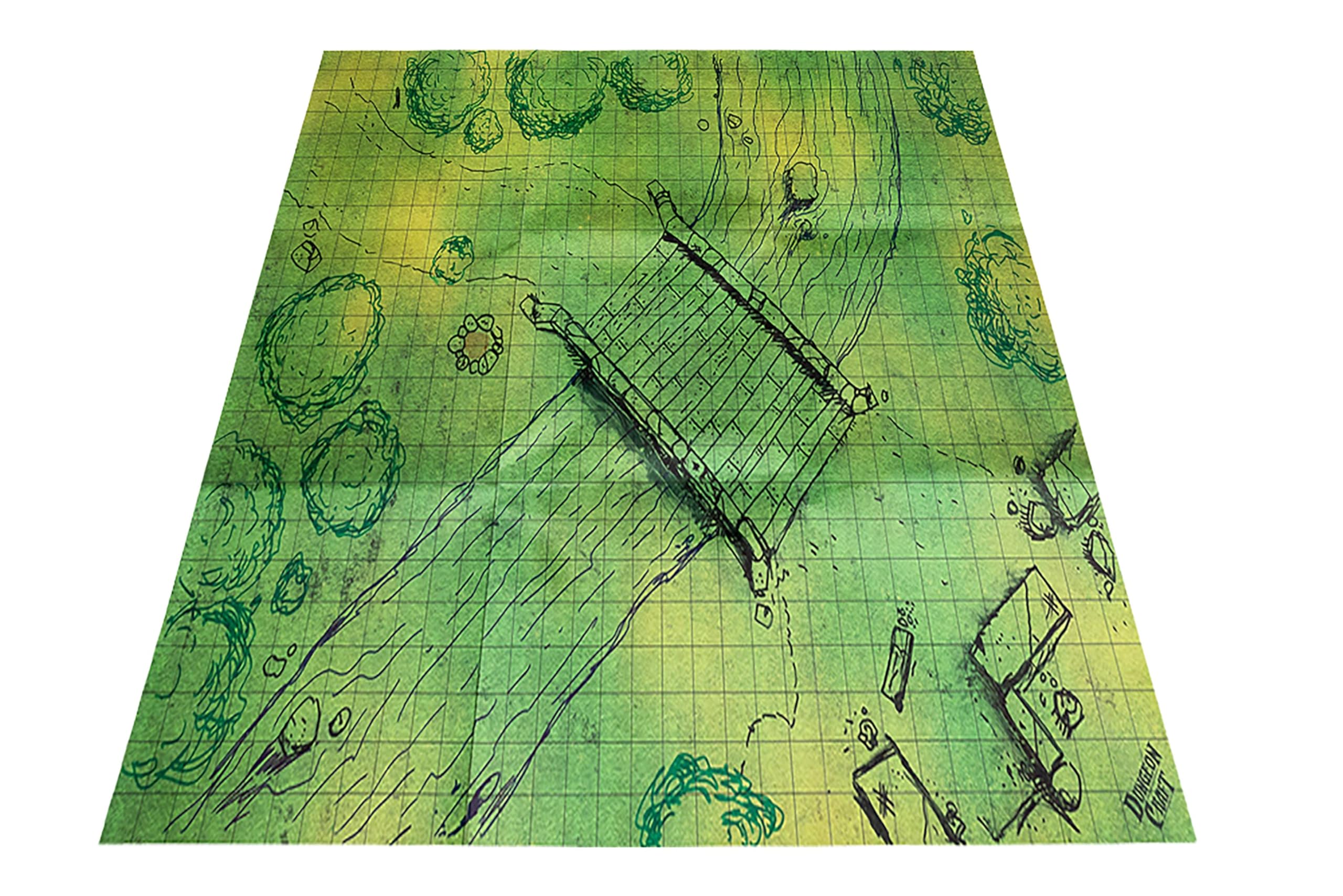 Dungeon Craft Battle Map für DND & RPG – doppelseitig, glänzend laminiert, 61 x 83,8 cm Matte mit 2,5 cm Raster – Nass/Trocken abwischbares Tischgelände – Grasland-Set