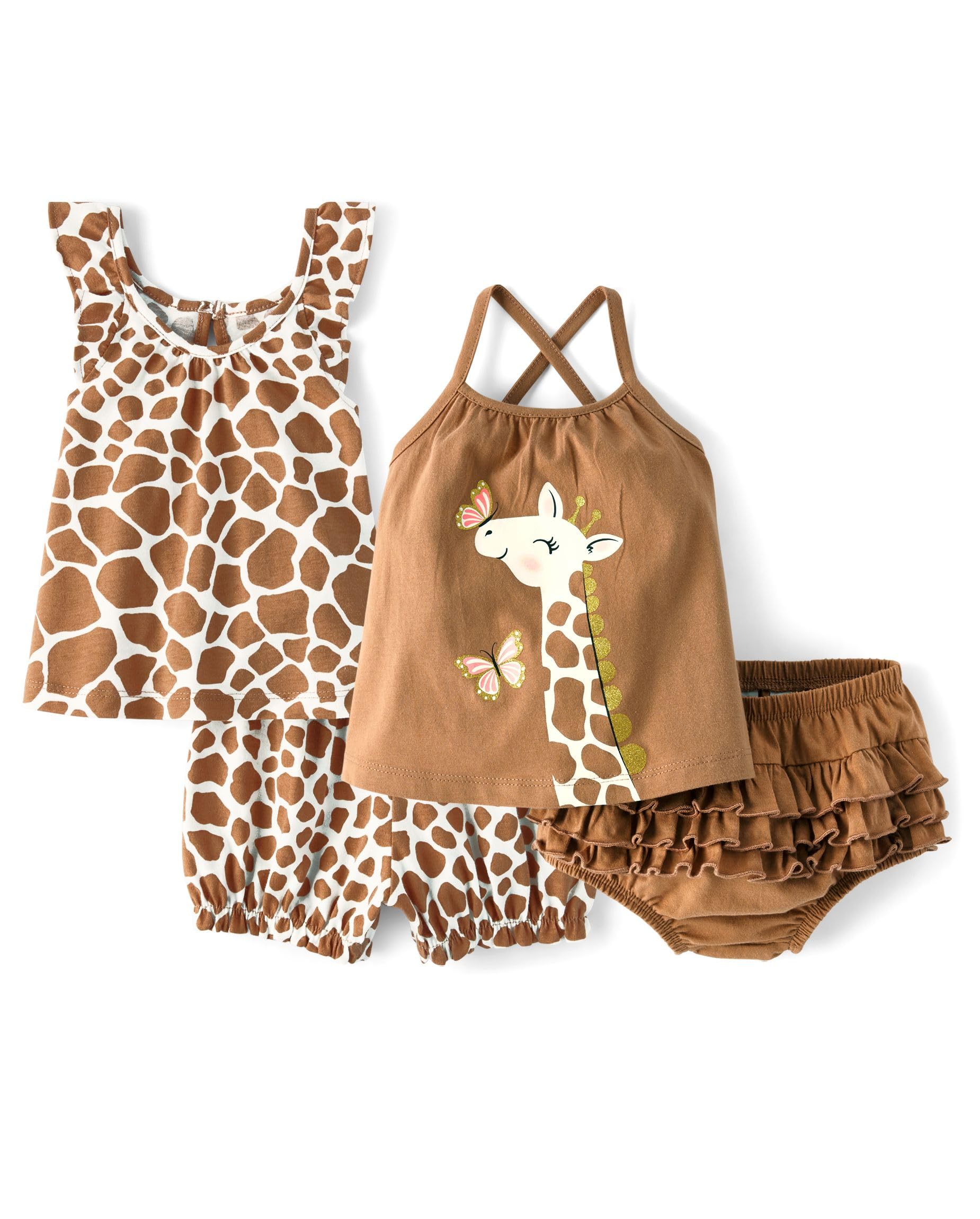 The Children's Place,Baby-Girls,and Newborn Summer Playwear 4 Piece Set,Giraffe 4 PC,9 Months,12 Months