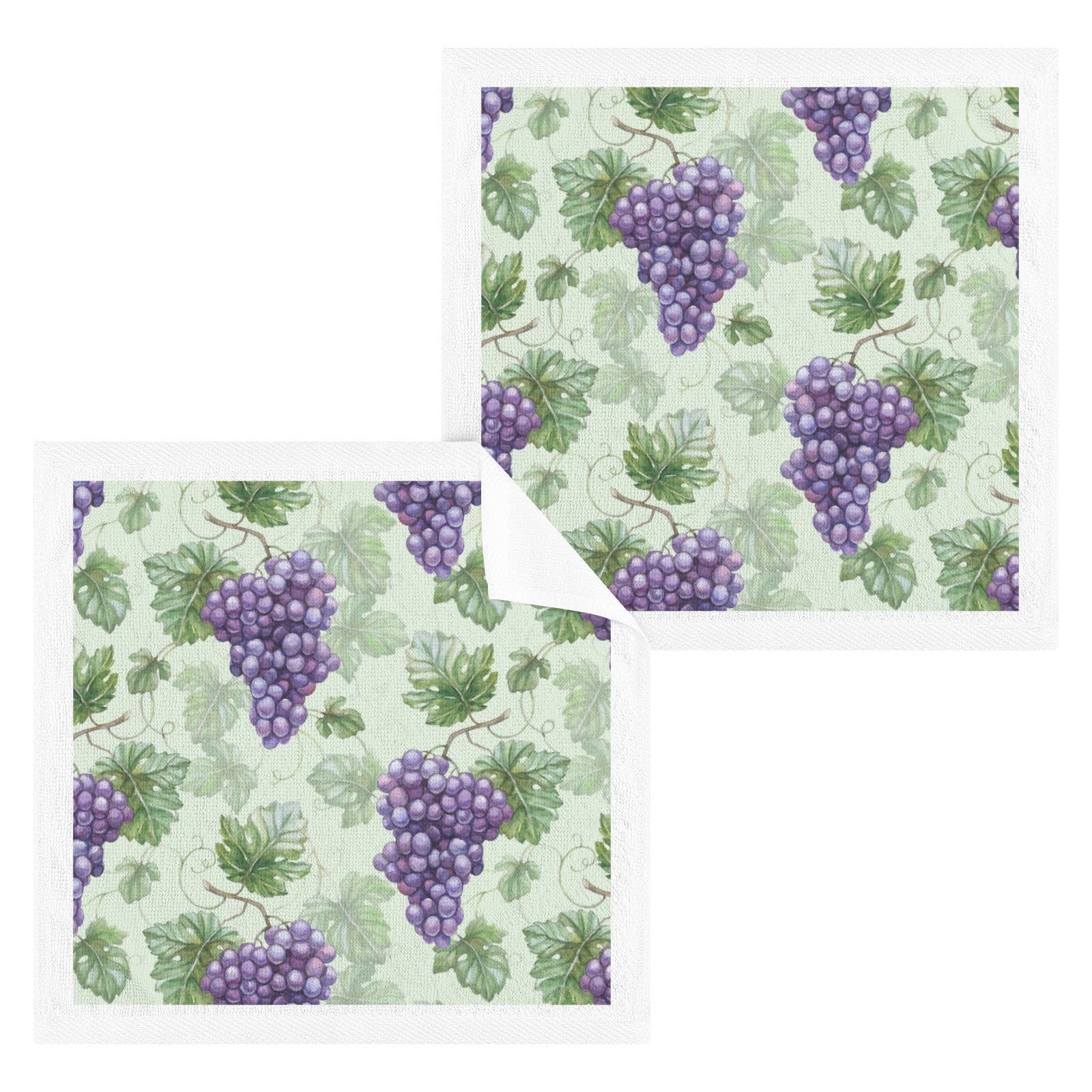 ALAZA Grapes Purple Towels Cotton Washcloths Set, Soft Absorbent Quick Dry Face Cloths, Multi-Purpose Fingertip Towels for Bathroom,Hotel,Travel,12'' x 12'' (2 Pack)