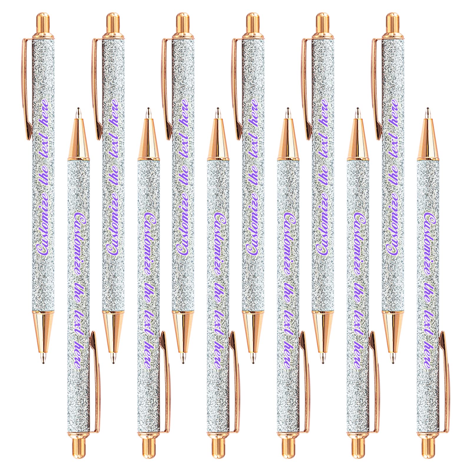 Personalized Ballpoint Pens with Name - Customized Silver Ballpoint Pen - Black Ink - Comfortable Touch - Cute Glitter Pen for Coworker, Student - Pretty Gift Pen - Personalized Writing Pen - 96PCS