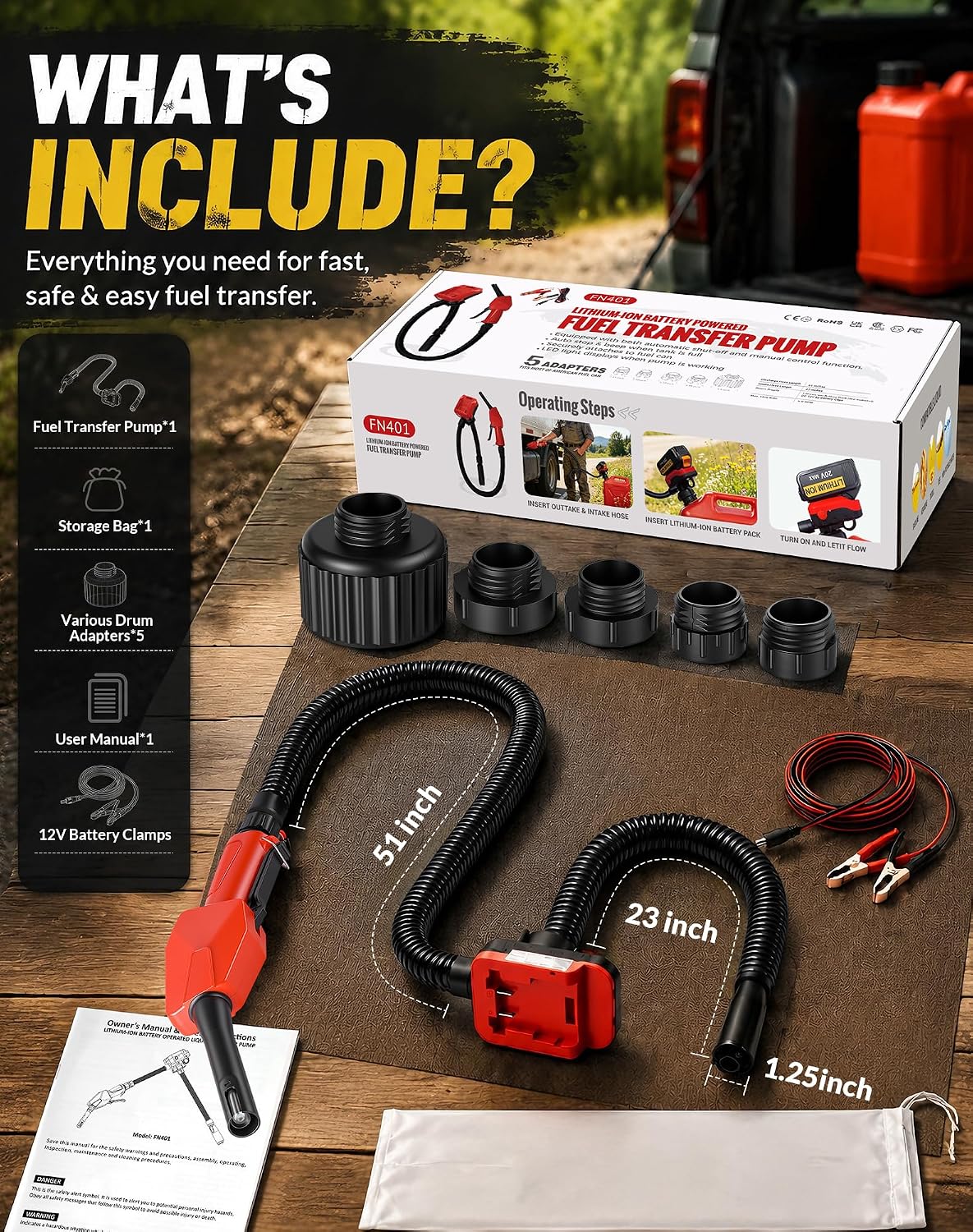 5GPM Cordless Fuel Transfer Pump - Battery Powered Auto Stop Gas Can Pump