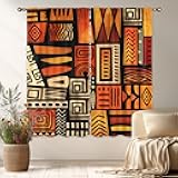 LIGHTINHOME Orange African Curtains 42Wx63H Inch Abstract Afro Tribal Ethnic Historical Africa American Racial Geometric Boho Rod Pocket Bedroom Living Room Window Drapes Treatment Fabric 2 Panels