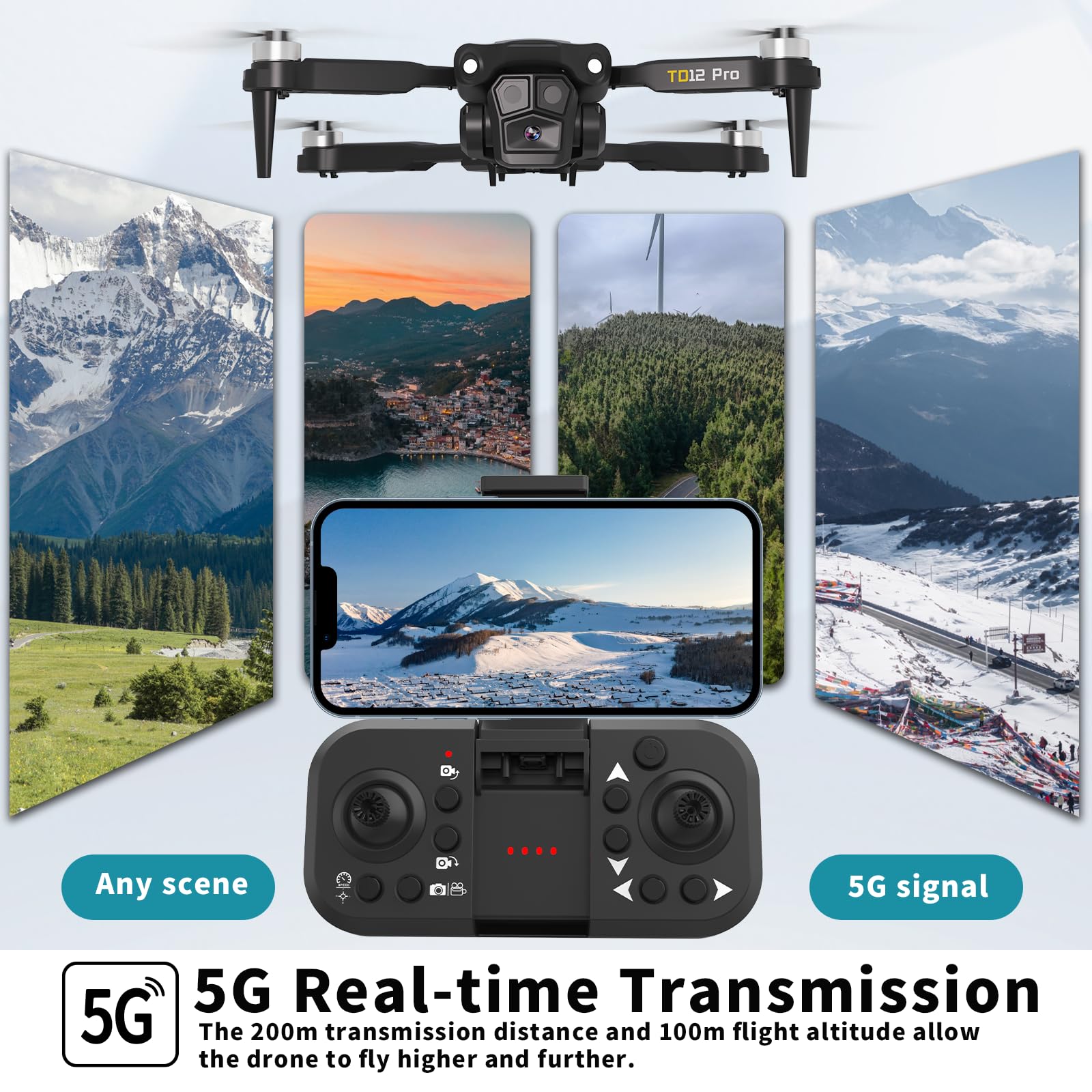 Toladrone Drone con Motore a Spazzole, Drone con 2 Telecamera per Adulti Trasmissione WiFi FPV 5G Droni con Telecamera ESC Mini Drone per Bambini RC Quadricottero per Principianti Drone TD12Pro